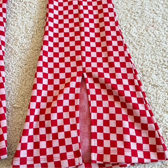 SO Red and White Checkered Stretchy High Rise Flare Pants Size Medium - Picture 3 of 7